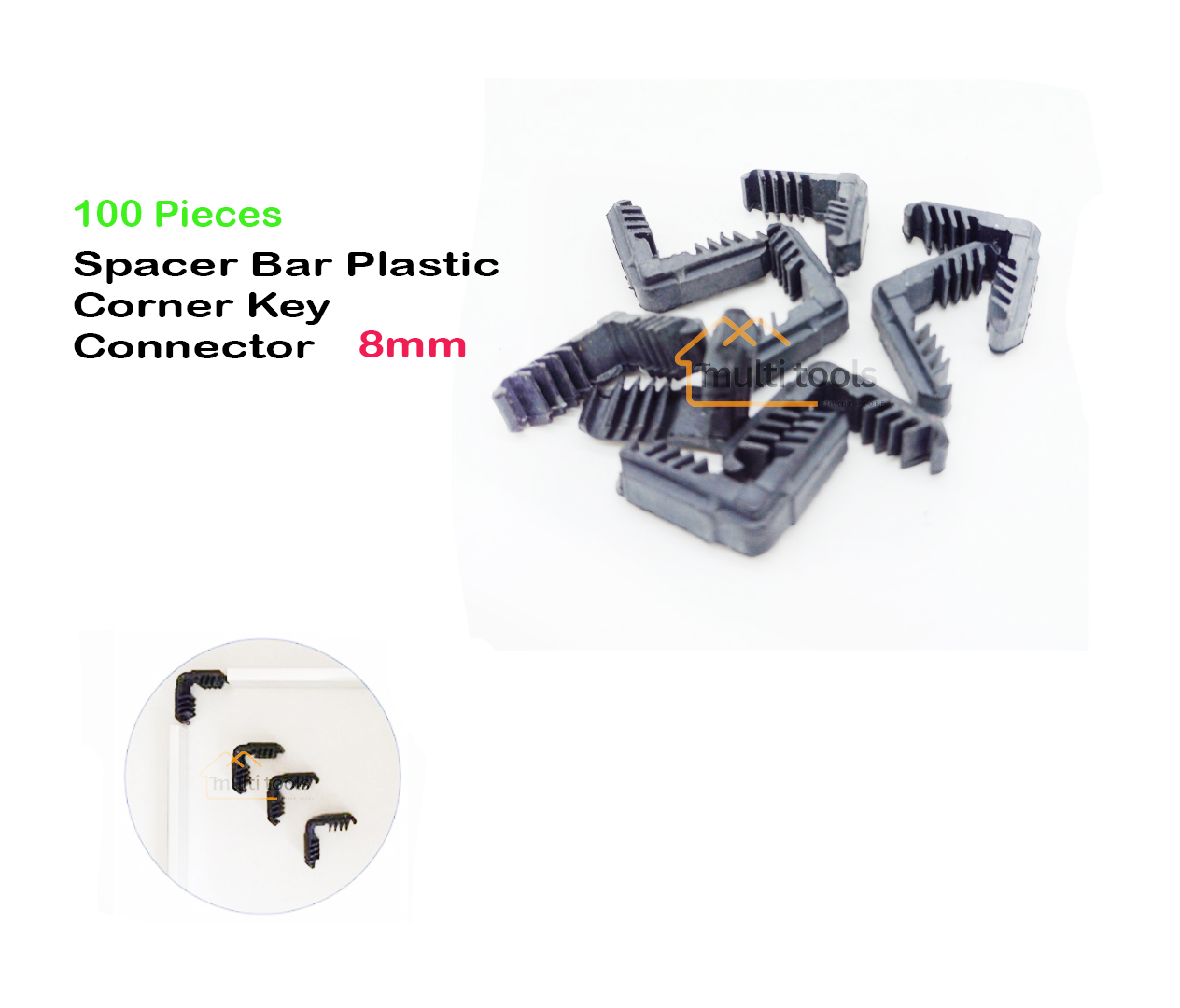 100 Pecs 8mm Glass Aluminum Spacer Bar Plastic Corner Key Connector